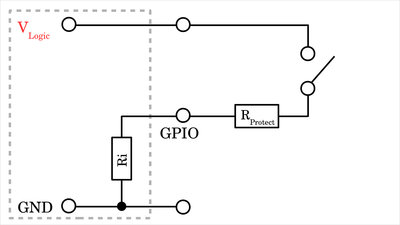 Example circuit with internal pull-down resistor and external protective resistor