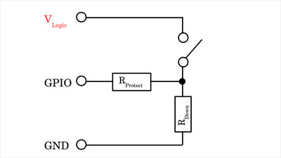 Example circuit with external pull-down resistor and protective resistor