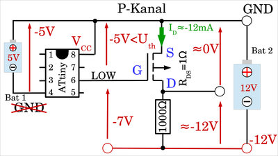 P-Kanal MOSFET per Mikrocontroller eingeschaltet