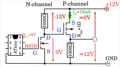 P-channel amplifier with n-channel level converter, switched ON