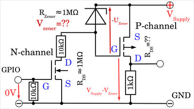 P-channel MOSFET with Zener diode without parallel resistor