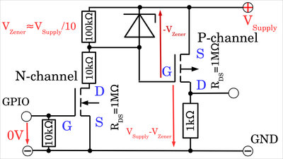 P-channel MOSFET with Zener diode and parallel resistor
