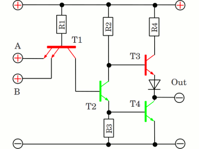 TTL NAND gate with multiple-emitter transistor