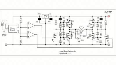 Circuit layout of hacked servo board